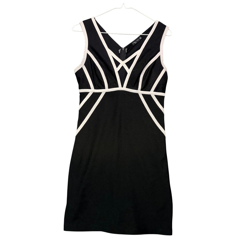 Y2K Geometric Mesh V-Neck Mini Dress Size 7‎ Minimalist Feminine Modern Retro